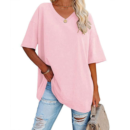 Dames T-shirt V-hals Losse Fit Basis Top Casual