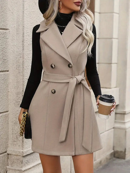 Dames Vestjas Geruit met Riem Klassiek Design