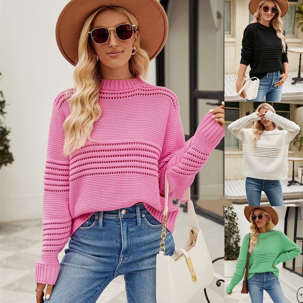 Dames Trui Gebreid met Opengewerkte Strepen Moderne Look