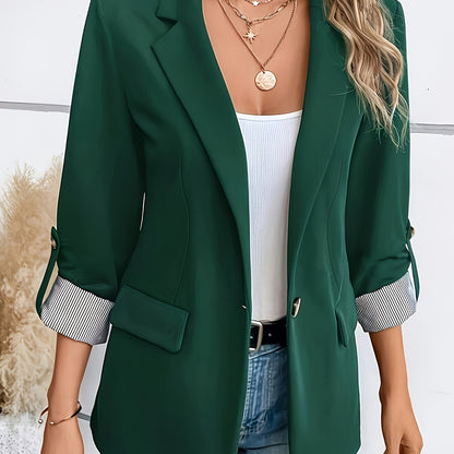 Dames Blazer Lange Mouw Donkerblauw Warme Winterjas