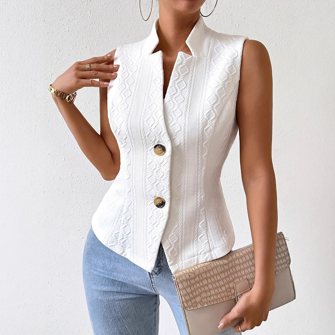 Dames Gilet Blazer Mouwloos Met Knopen en Textuur