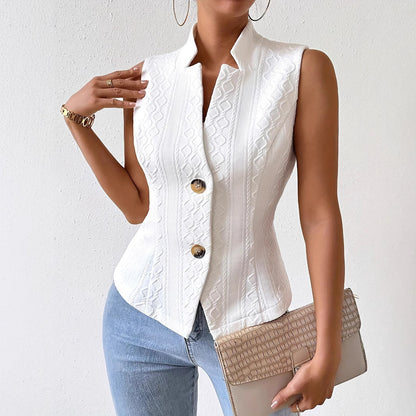 Dames Gilet Blazer Mouwloos Met Knopen en Textuur