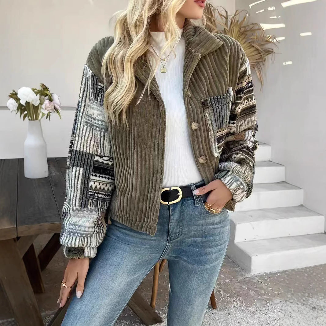 Dames Jas met Patchwork Details Elegant Model