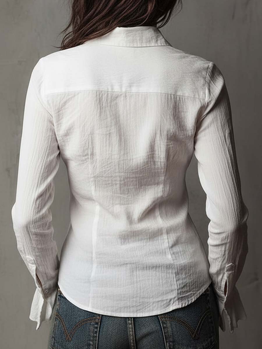 Dames Blouse Wit met Volantmanchetten Vintage Stijl