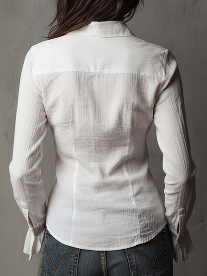 Dames Blouse Wit met Volantmanchetten Vintage Stijl