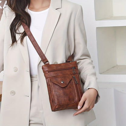 Vintage Schoudertas Retro Crossbody Kunstleer Dames Compacte Handtas Verstelbare Riem Casual Stijl Dagelijks