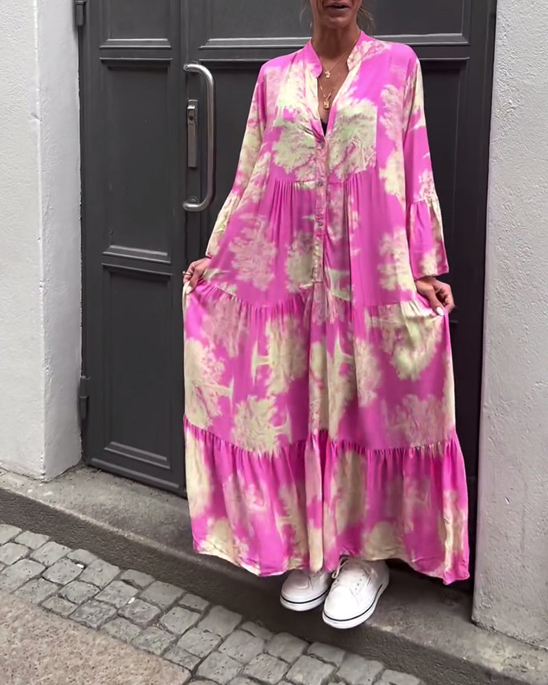 Rode Jurk V-hals Met Bloemenprint - StudioMarella