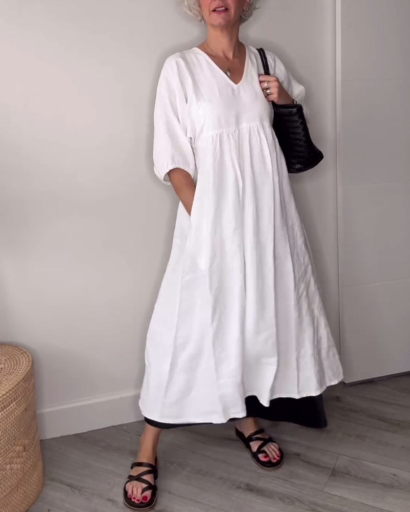 Vrouwelijke V-Hals Jurk Casual Stijl