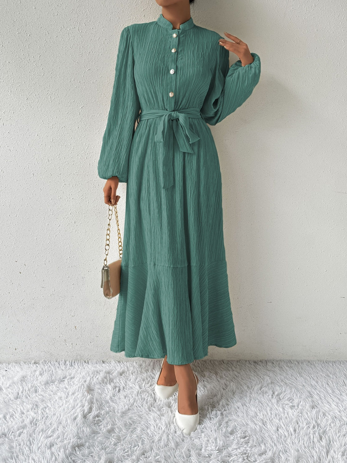 Vrouwelijke Jurk Lange Mouwen Taille Jurk met Accent
