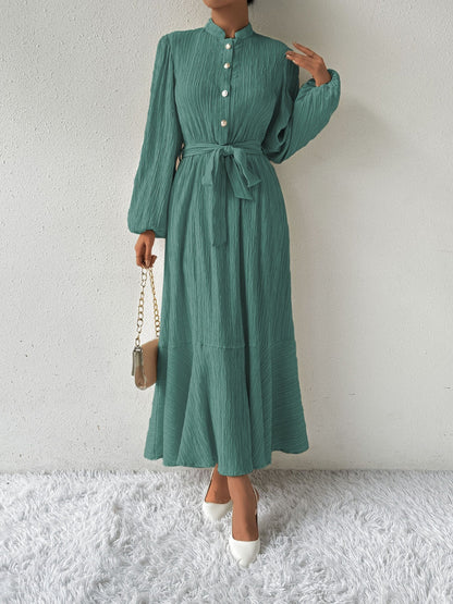 Vrouwelijke Jurk Lange Mouwen Taille Jurk met Accent