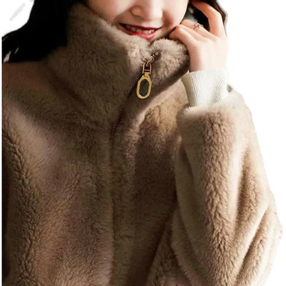 Dames Faux Fur Jas Rits Opstaande Kraag Warm en Stijlvol