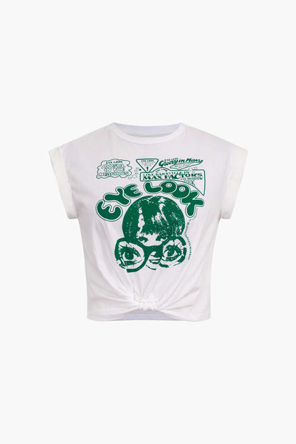 Vrouwelijk Crop Top T-Shirt met Korte Mouwen en Knoopjes