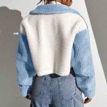 Dames Teddyjas Met Kraag En Contrasterende Kleuren → Dames Teddyjas Warm Met Kraag En Felle Kleuren