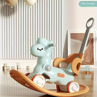 2-in-1 baby schommelpaard loopfiets kunststof roze kinderen peuter met duwstang balansspeelgoed binnen speelgoed