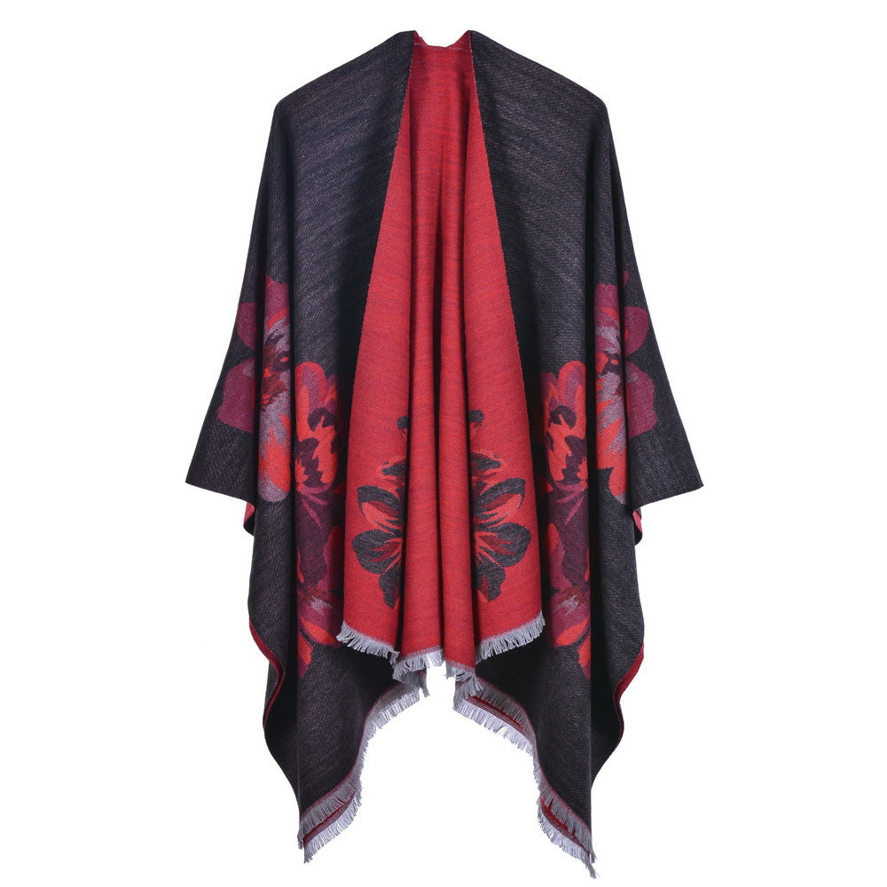 Dames Sjaal Bloemenprint Cape Stijl Levi's Blazer Look