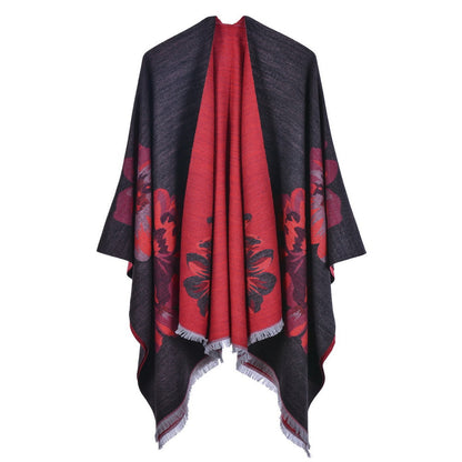 Dames Sjaal Bloemenprint Cape Stijl Levi's Blazer Look