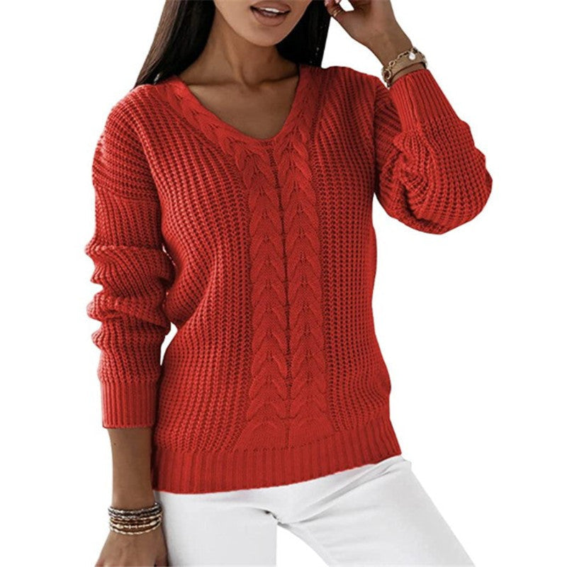 Dames Trui Gebreid V-hals Met Twist Detail → Dames Trui V-hals Gebreid Met Twist
