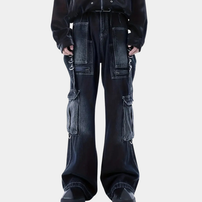 Heren Cargo Jeans Lichtblauw Streetwear Stijl