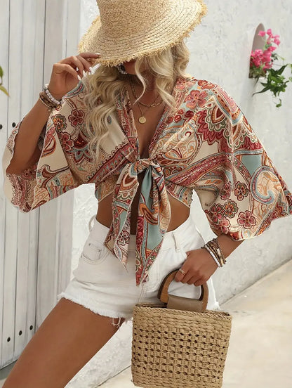 Vrouwelijke Blouse Paisley Knoopsluiting Zomerse Stijl