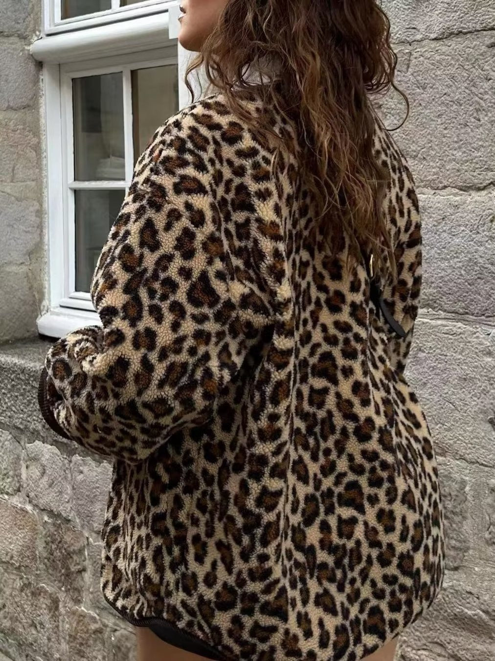 Dames Teddyjas Zacht Leopard Print Stijlvolle Jas