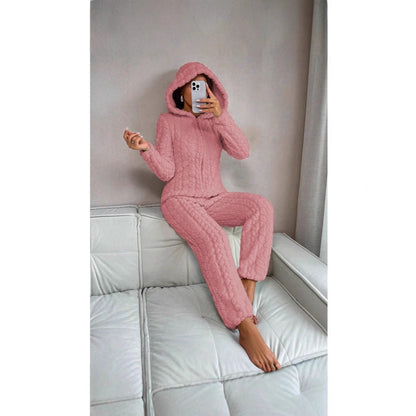 Dames Fleece Onesie Warm Zacht met Capuchon en Kabelpatroon