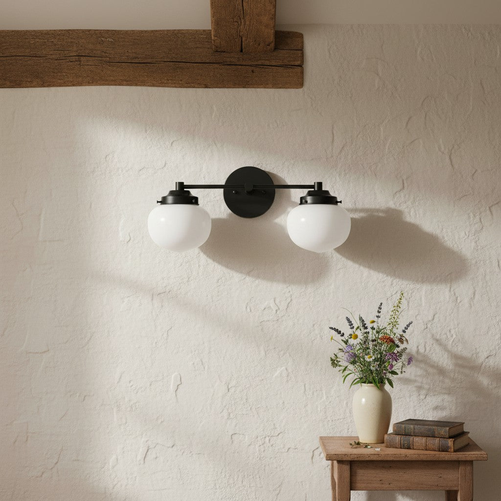 Globe Wandlamp Klassieke Badkamer Schoolhouse Verlichting Mat Opaal Glas voor Spiegel en Wastafel