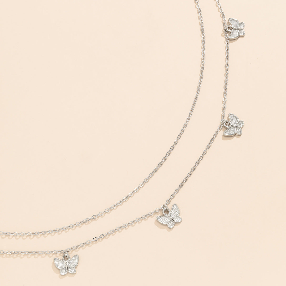 Zilveren Halsketting Vlinder voor Dames Dubbele Ketting