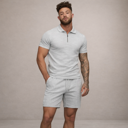 Heren Poloshirt en Shorts Set Slim Fit Ademend Korte Mouw