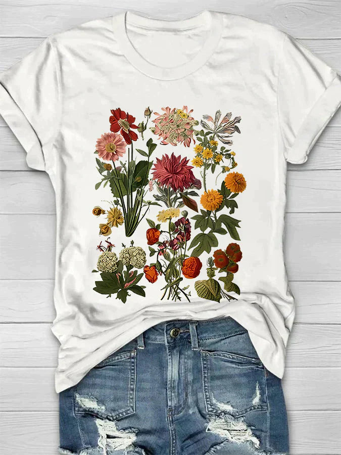 Dames T-Shirt Bloemenprint Retro Look