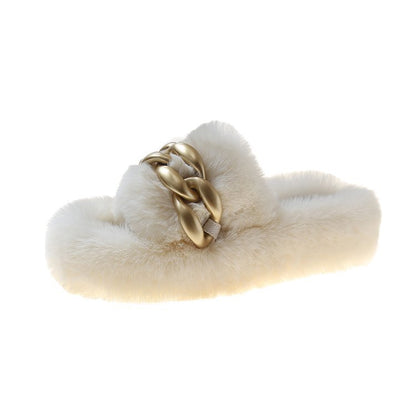 Dames Slippers Faux Fur Luxe met Ketting Detail