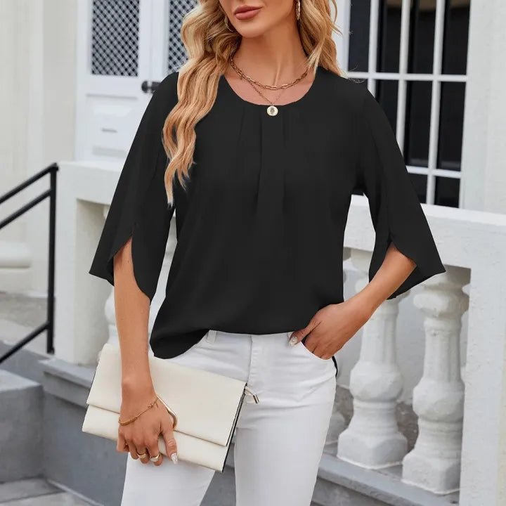 Vrouwen Blouse met Plooien en Opgebold Mouwen