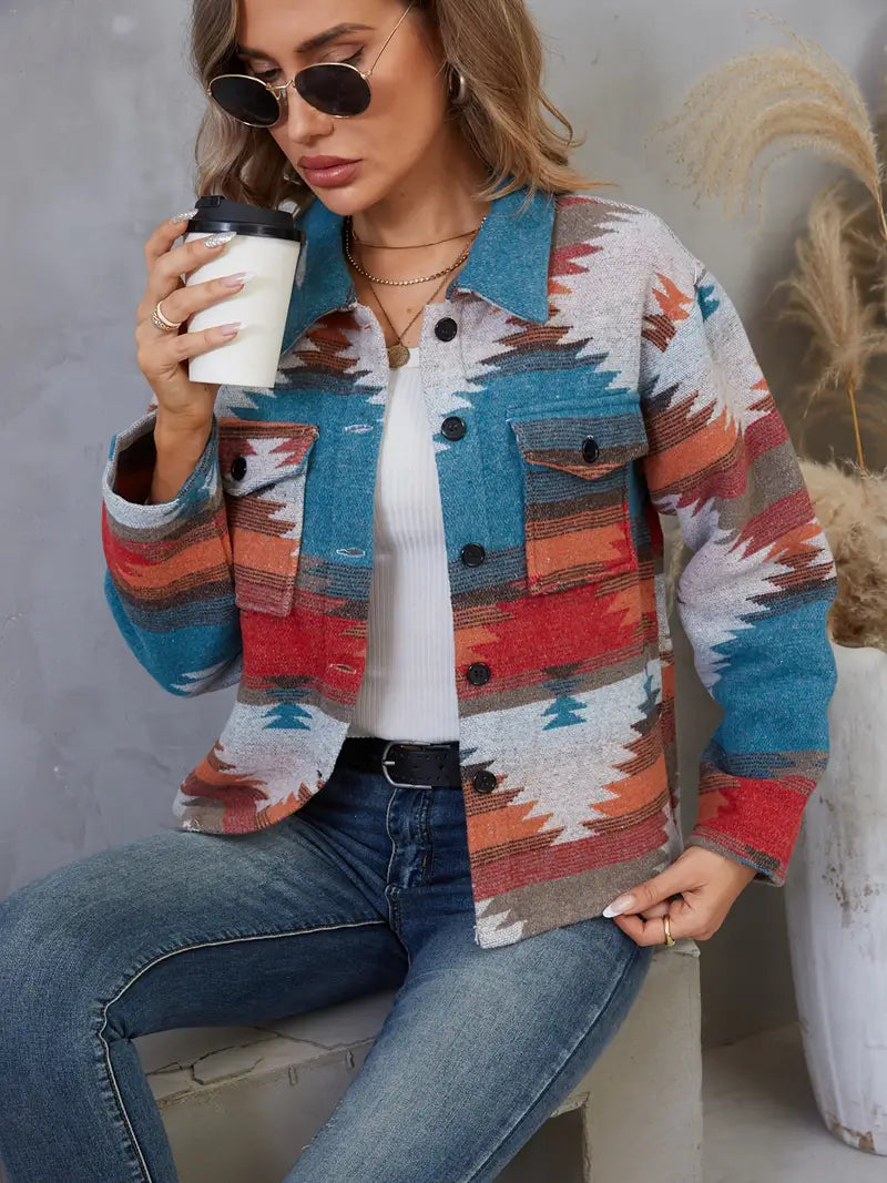 Dames Leerjack Aztekenprint Klassiek Model