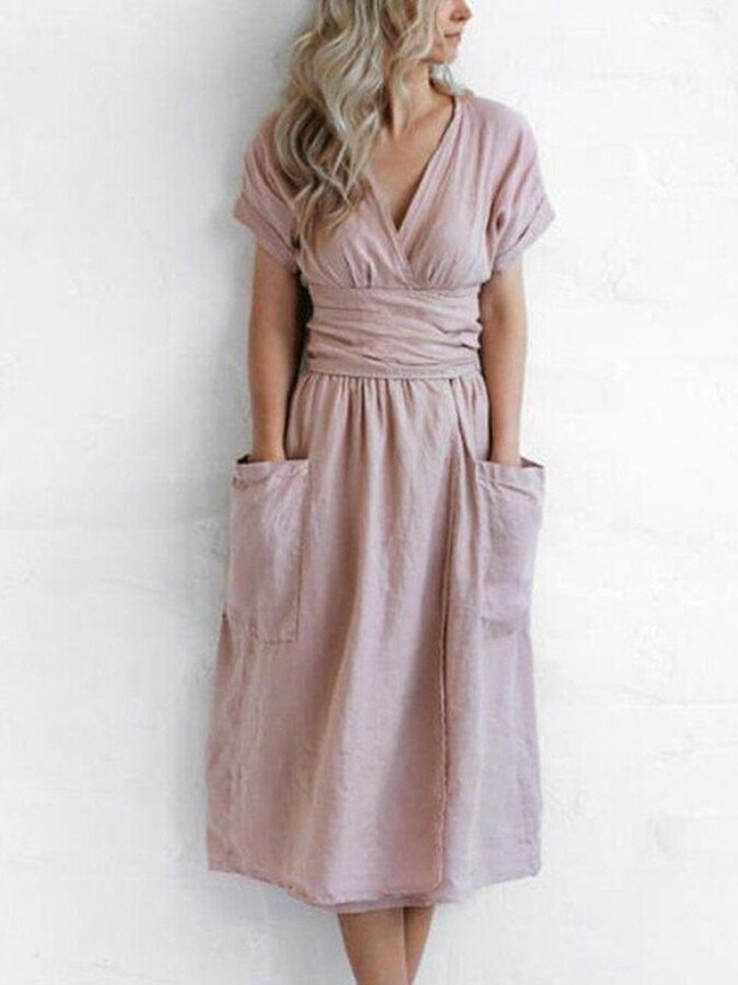 Linnen Jurk met Vetersluiting Elegant Zomer Jurk