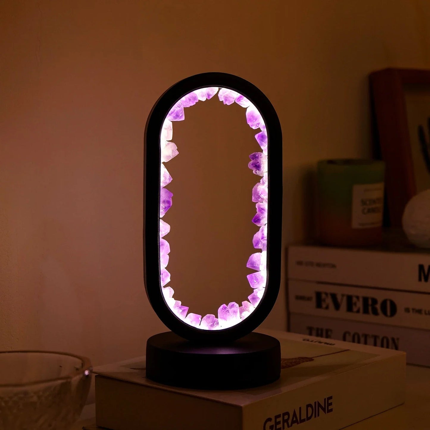Tafellamp Amethist Handgemaakt Natuurkristal LED E14 Paars Roze Sfeer Slaapkamer Meditatie Yoga Rustgevend Decoratie Innerlijke Rust