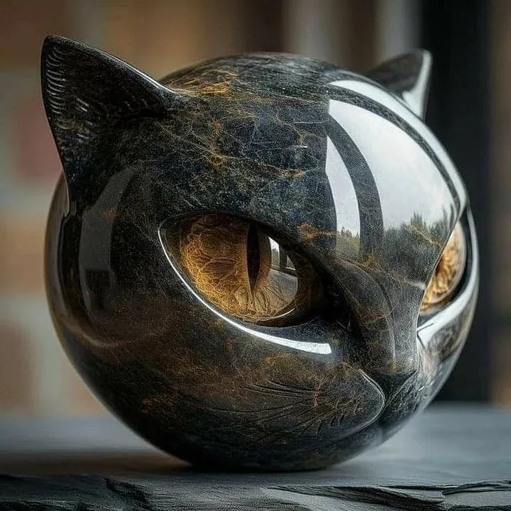Decoratieve Kattenkop Sculptuur – Glanzende Afwerking met Hypnotiserende Ogen