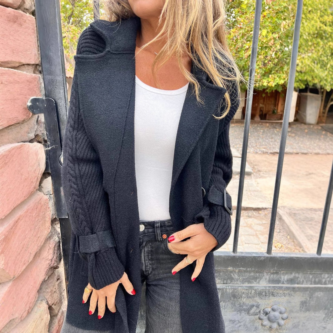 Dames Jas Gebreid Mid-Lengte Wool Look Elegante Buizen