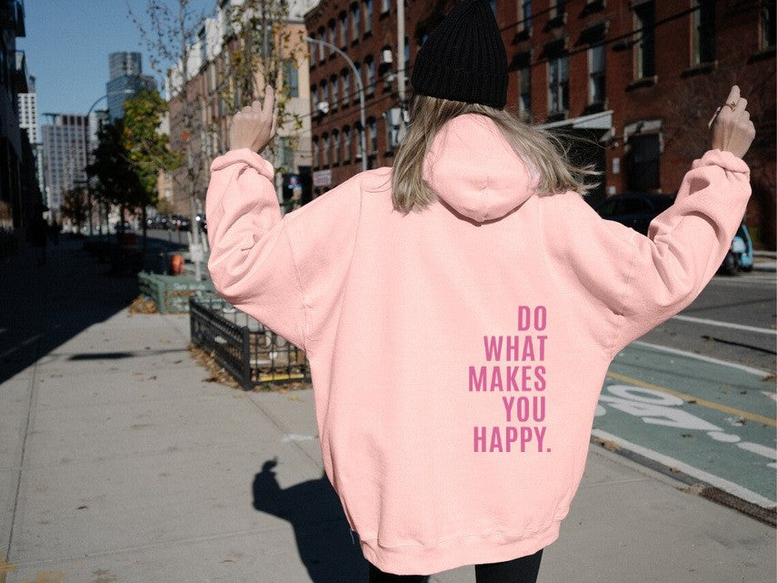 Dames Hoodie Happy Print Zacht en Ruimvallend