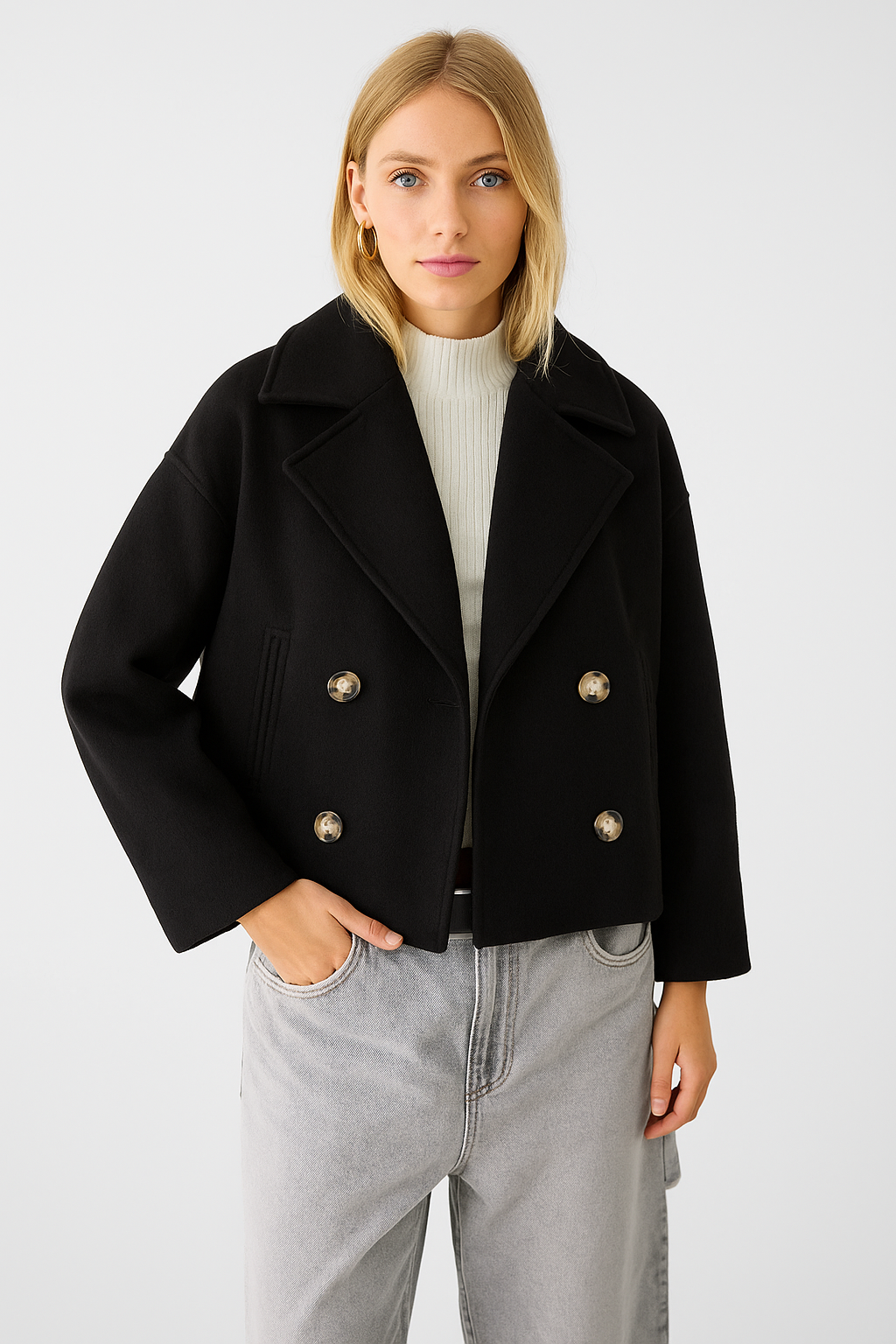 Dames Peacoat Dubbelrij Relaxed Fit Lange Jas