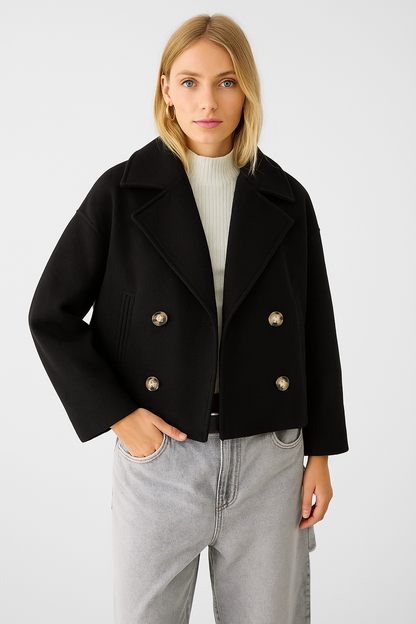 Dames Peacoat Dubbelrij Relaxed Fit Lange Jas