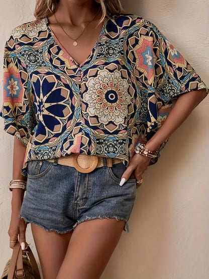 Vrouwen Blouse Bloemenprint V-hals Zomerse Stijl