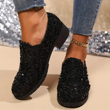 Dames Loafers Met Glitter en Hak