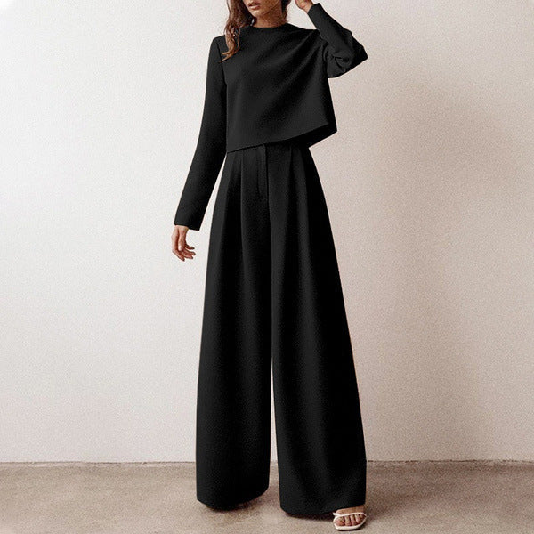 Dames Co-ord Set Lange Mouw Top en Wijde Broek