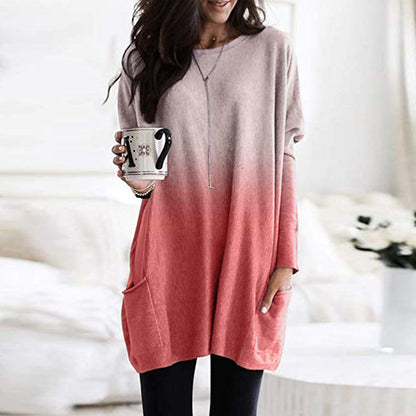 Dames Top Lange Mouwen Zakken Gradient Effect