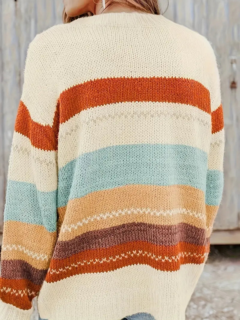 Gestreepte Trui Ronde Hals Gebreid Warm