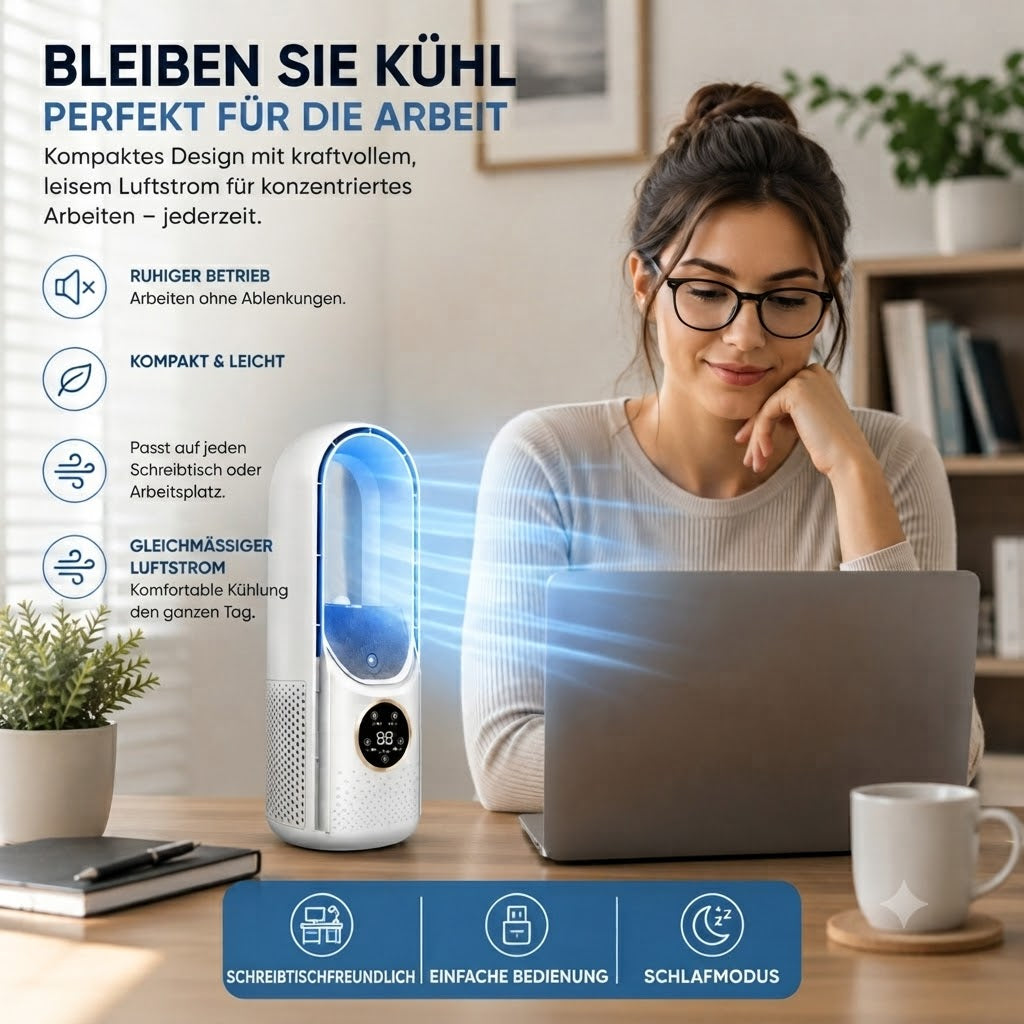 Torenventilator zonder Bladen Stil Ontwerp met Slaapstand voor Rustige Koeling Energie-efficiënt Compact Ideaal voor Slaapkamer Kantoor Woonkamer Nachtkastje Bureau