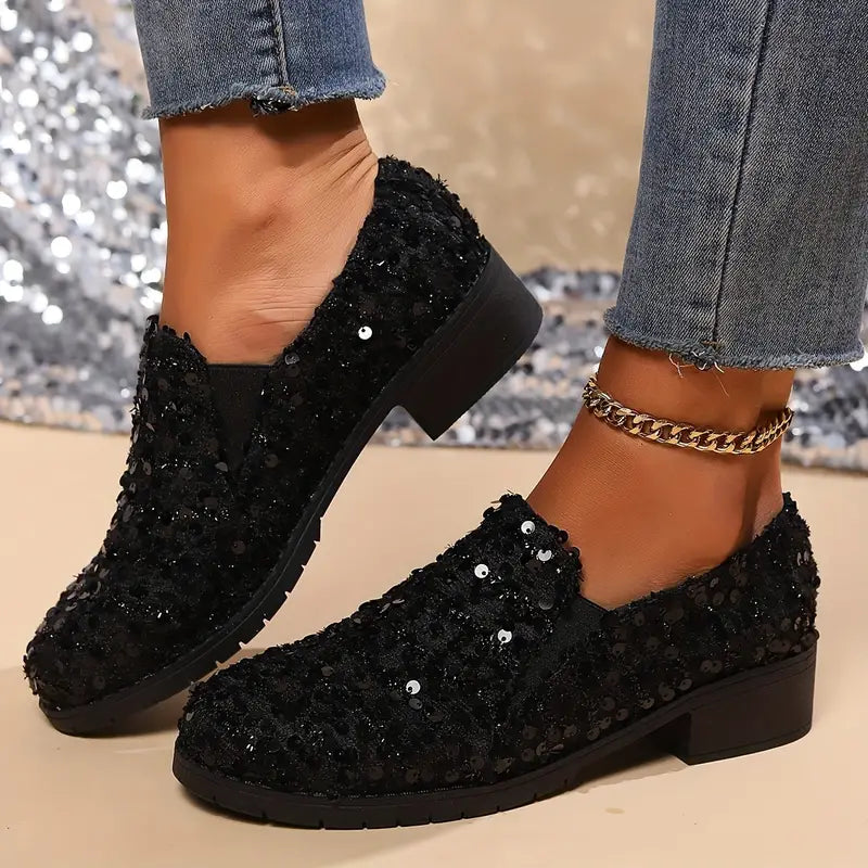 Dames Loafers Met Glitter en Hak