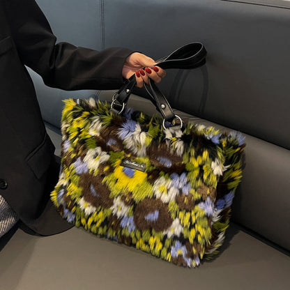 Dames Schoudertas Bloemenprint Pluche Tote Tas