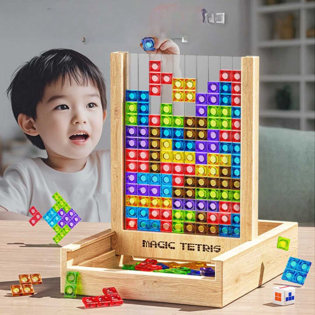 Ecoblock Tetris Houten Puzzelspel voor Kinderen en Volwassenen - Duurzaam Breintraining Bordspel
