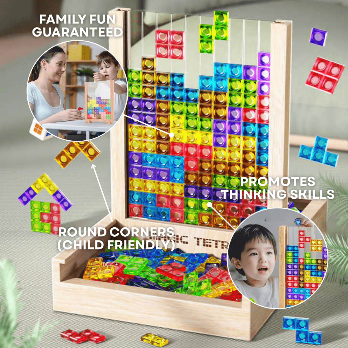 Ecoblock Tetris Houten Puzzelspel voor Kinderen en Volwassenen - Duurzaam Breintraining Bordspel