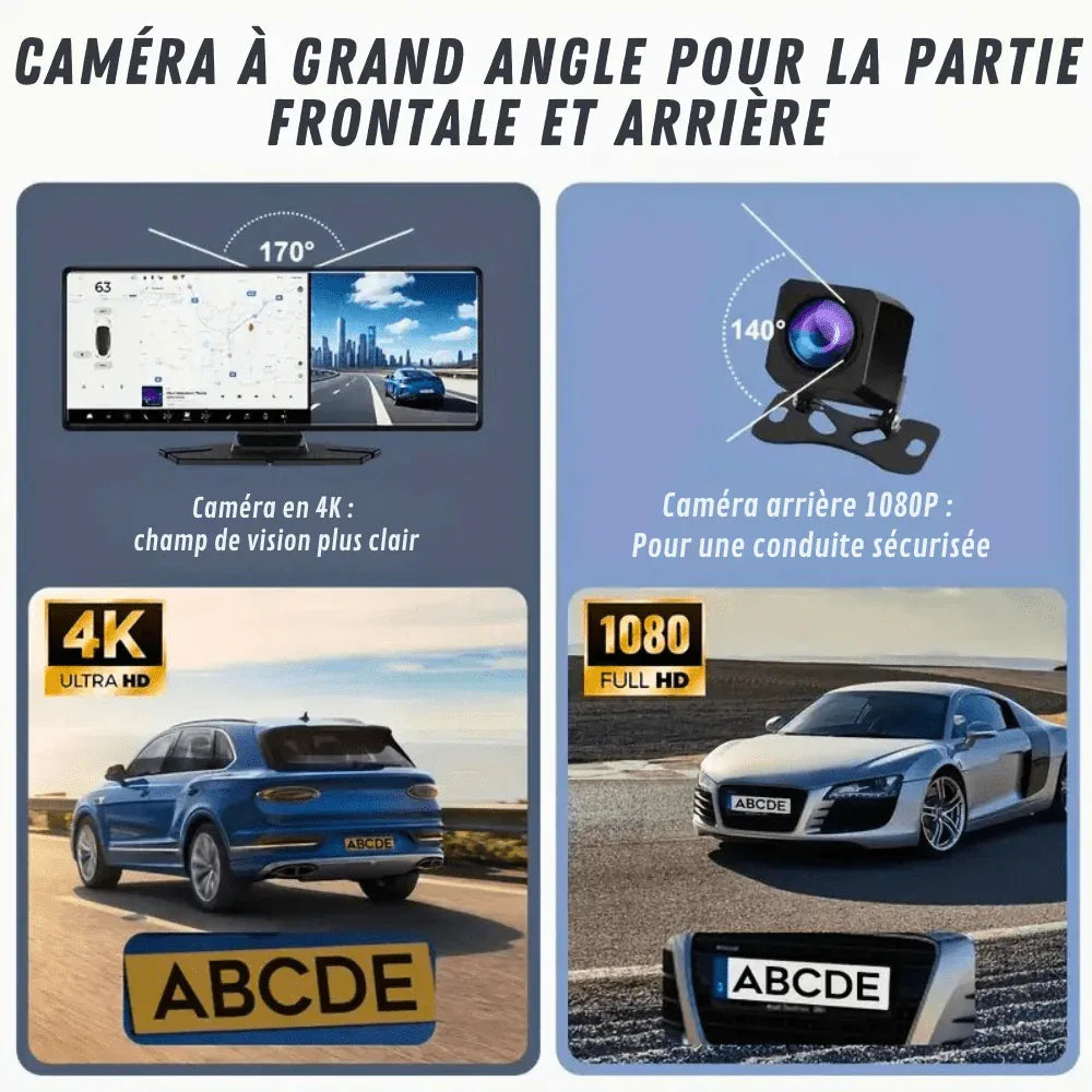Carplay Scherm met Dashcam 10,26 Inch Touchscreen GPS Bluetooth WiFi Handsfree Spraakbediening Auto Multimedia